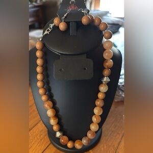 paparazzi Peach-Toned Beaded Necklace with Silver Accents